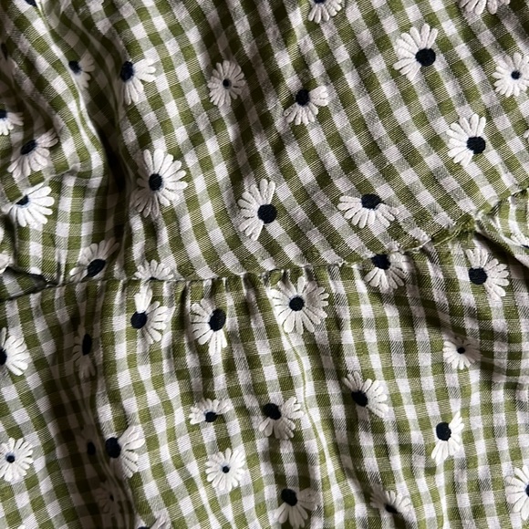 Cute Green Gingham Daisy Tie Up Floral Top MEDIUM - Picture 4 of 4